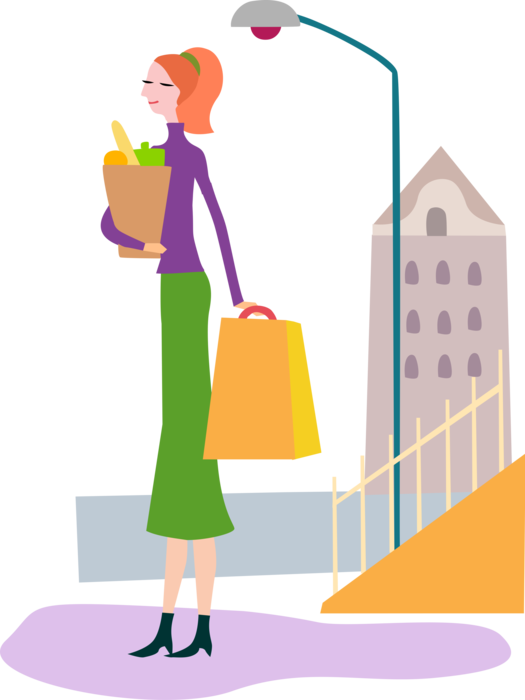 Vector Illustration Of Supermarket Grocery Store Shopper - Tall Girl Clipart (525x700)
