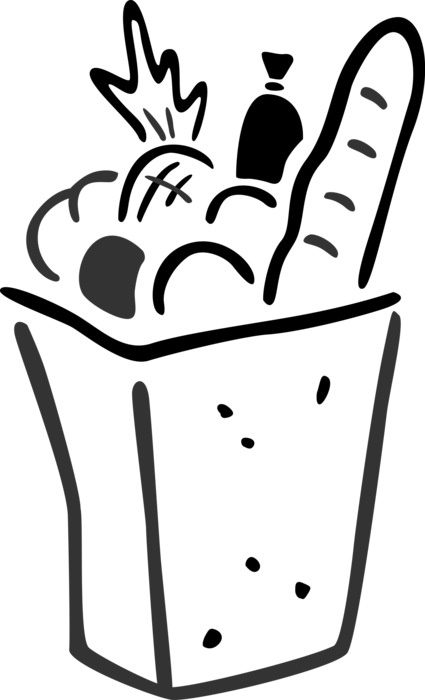 Vector Illustration Of Supermarket Grocery Store Bag - Groceries Clip Art (425x700)