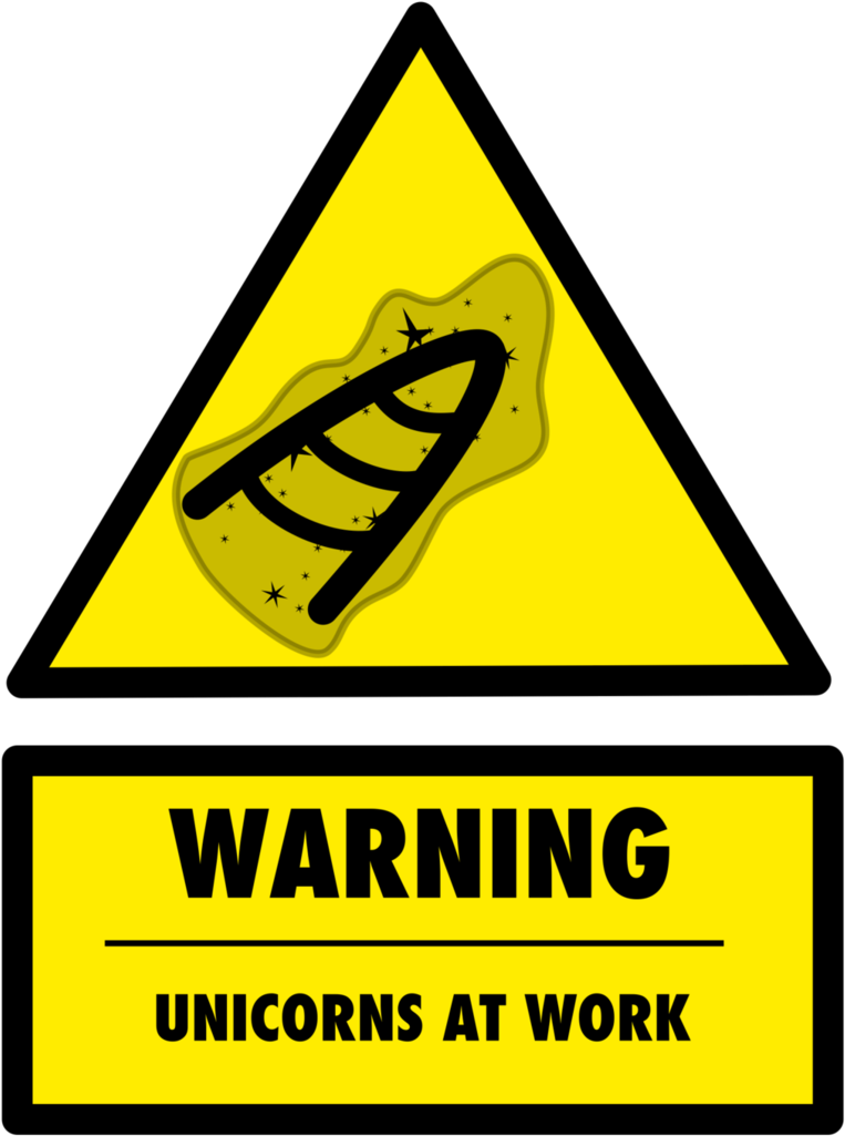 Unicorn Caution Sign By Burntcircuit - Sign Mind Your Head (772x1034)