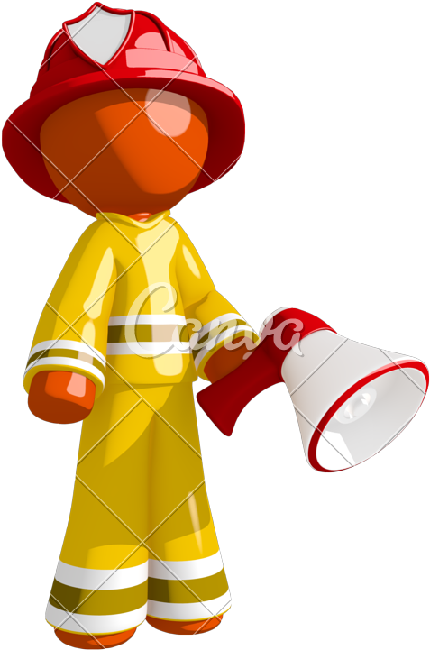 Orange Man Firefighter Posing With Megaphone - Firefighter (555x800)