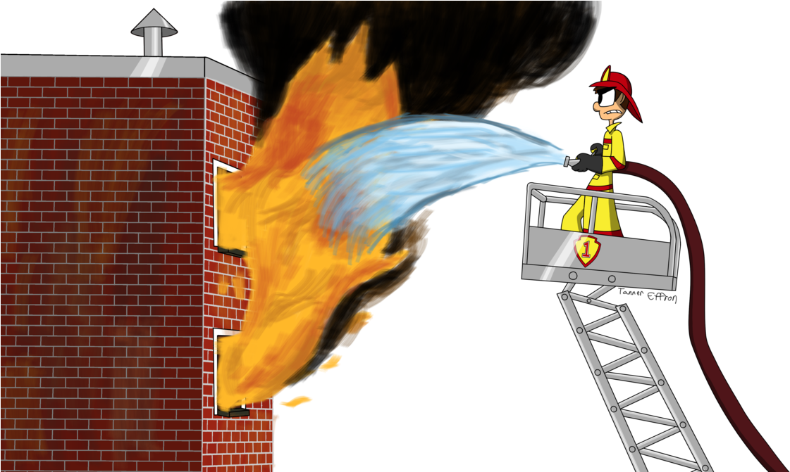 Fireman Joe Ladder By Luckytoon-man - Fireman On Ladder Cartoon (1191x670)