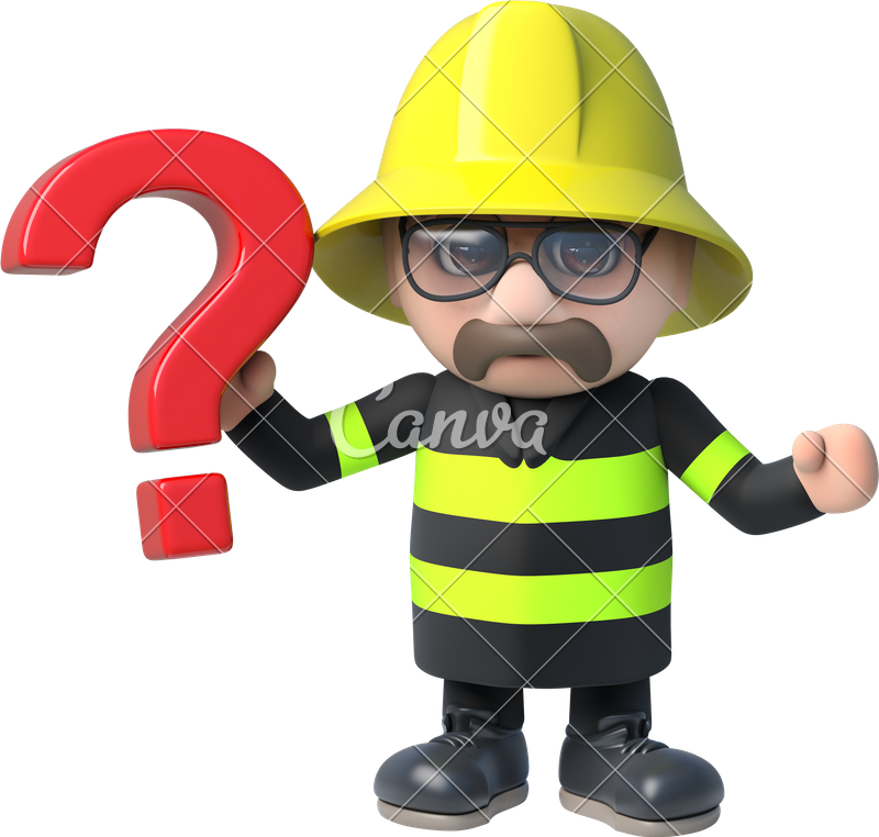 3d Funny Cartoon Fireman Character Holding A Question - Question Mark Firefighter (800x762)