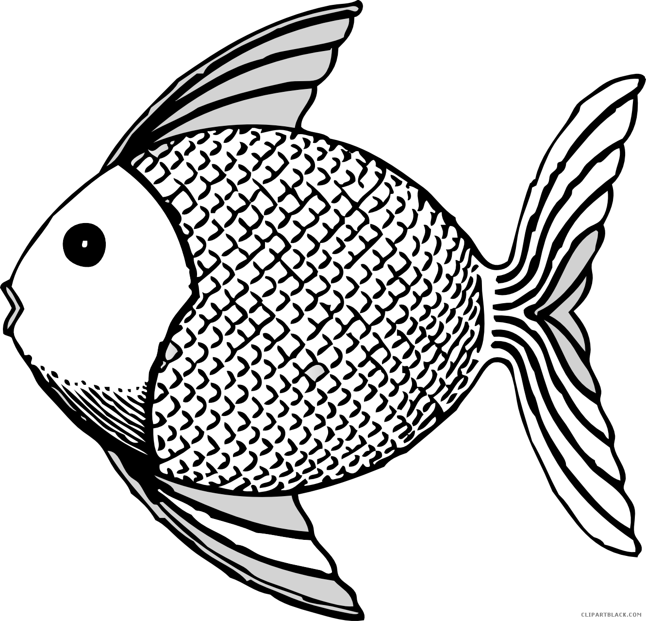 Fish Animal Free Black White Clipart Images Clipartblack - Tropical Fish Shower Curtain (1331x1278)