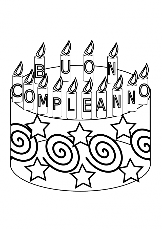Compleanno Happy Birthday Cake Black White Line Art - Birthday Cake (640x905)