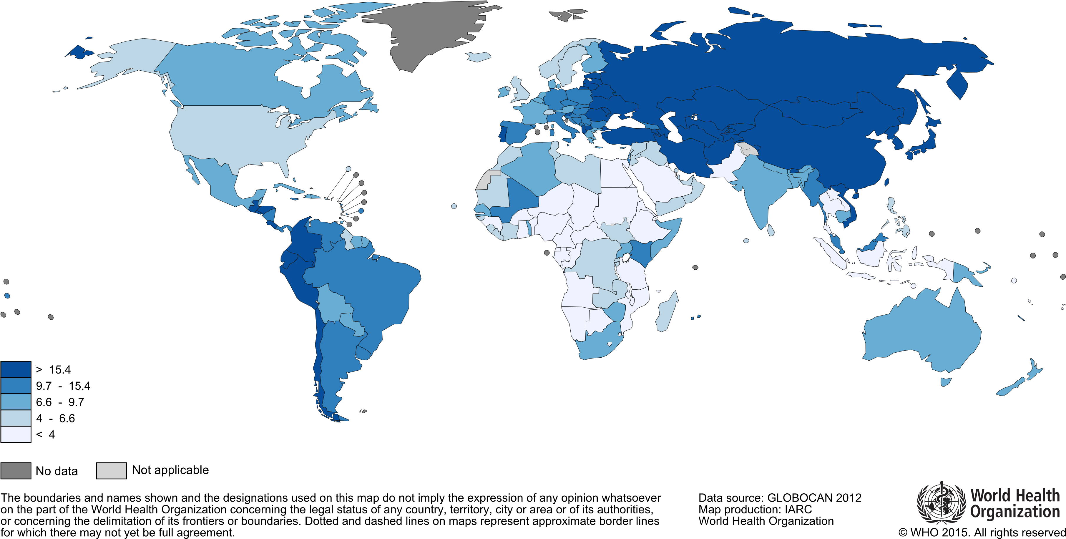 Estimated Age-standardised Rates Per 100,000 - Stomach Cancer In The World (3753x1962)