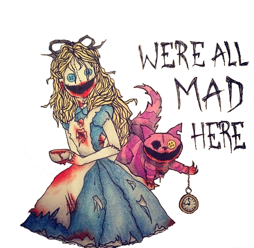 Drawn Alice In Wonderland Transparent Tumblr - Creepy Alice In Wonderland Drawings (500x488)