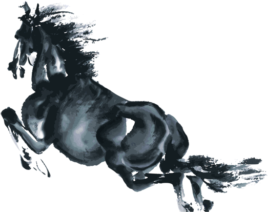 Horse Ink Wash Painting Chinoiserie Watercolor Painting - 奔 马 图 (634x501)