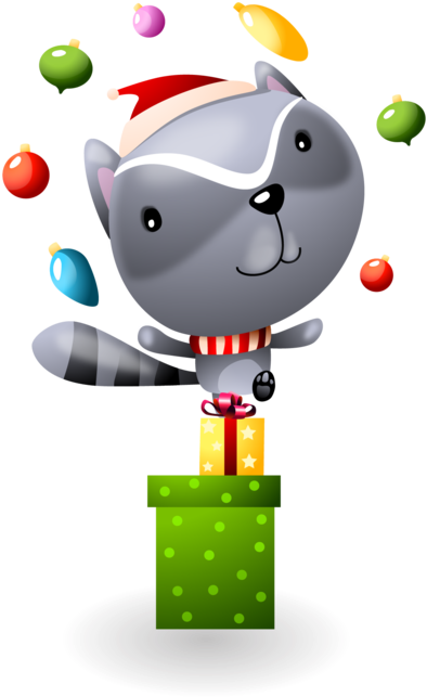 Juggling Christmas Ornaments Baby Raccoon - Cartoon (419x700)