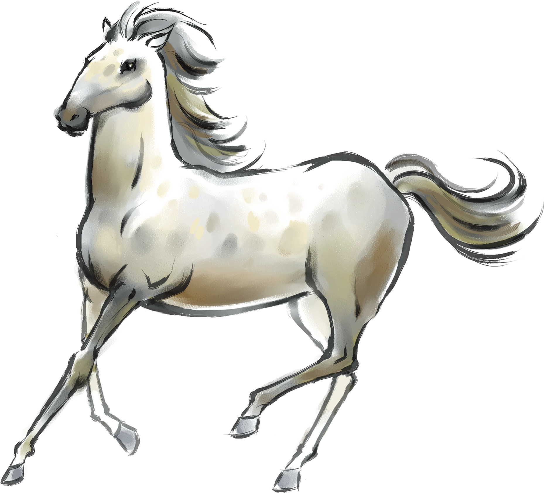 Galloping Horse Ink Wash Painting Chinese Painting - 国画 骏马 图 (2362x2362)