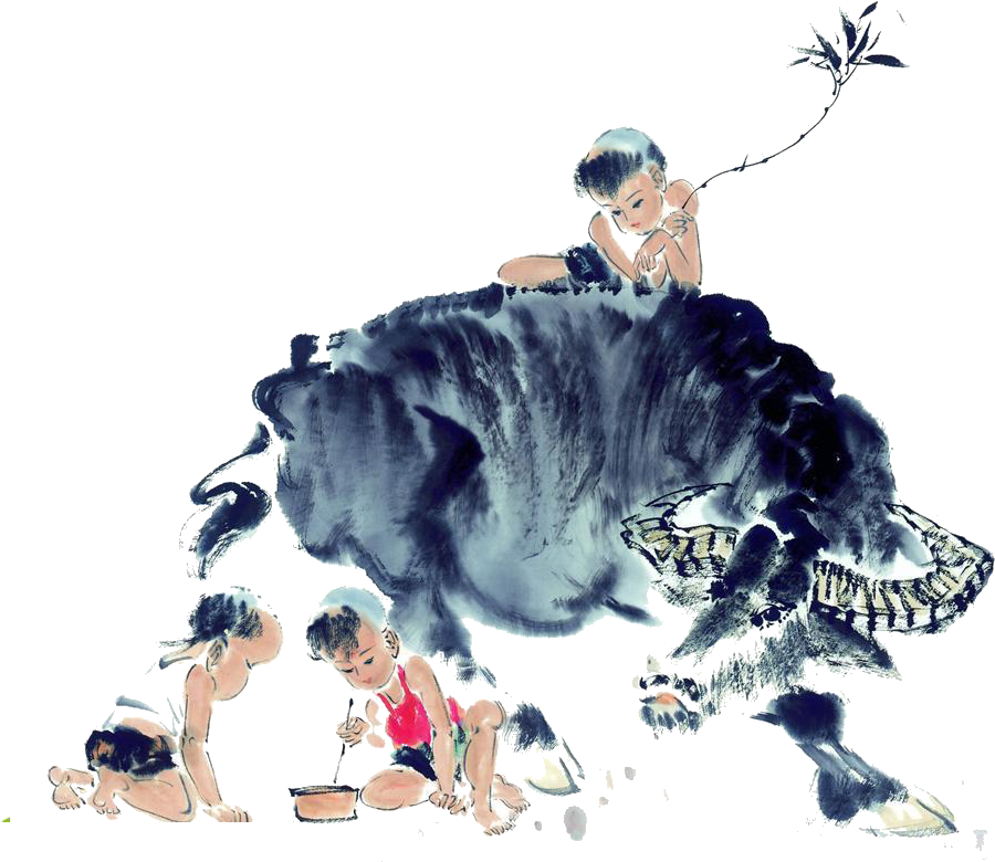 Ink Wash Painting Child Watercolor Painting Chinese - 家和萬事興 (1024x837)