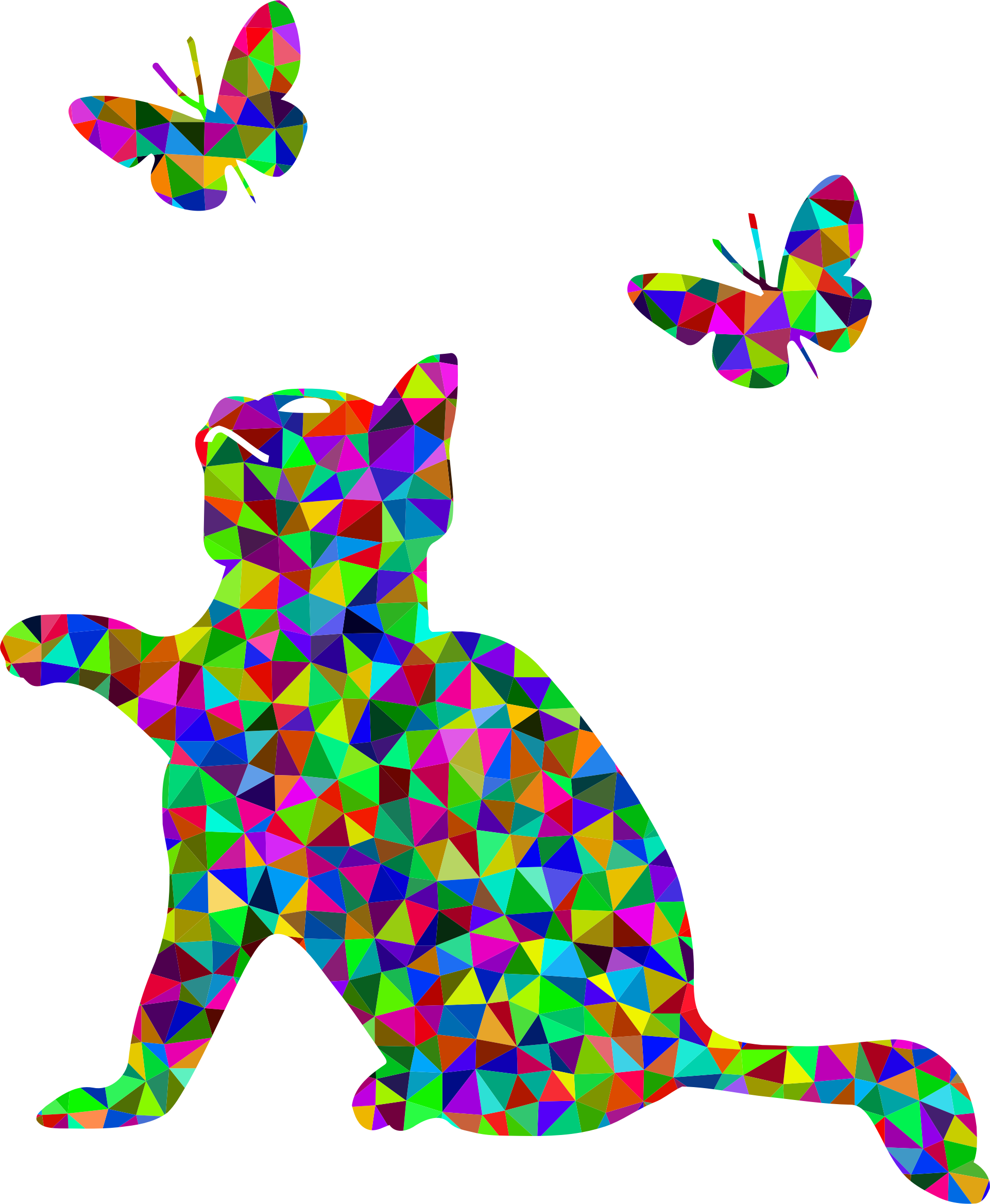 Prismatic Low Poly Kitten Playing With Butterflies - Kitten & Butterlies Clipart (1922x2338)