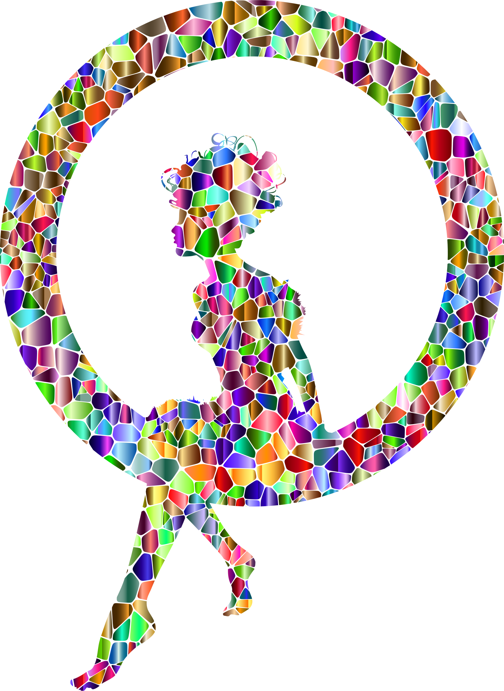 Tiled Fairy Sitting In A Circle Silhouette - Polychromatic (1694x2322)