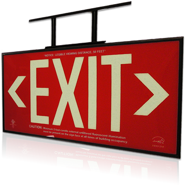 No Wiring To Install - Double Face Photoluminescent Exit Sign - Red - Green (400x382)