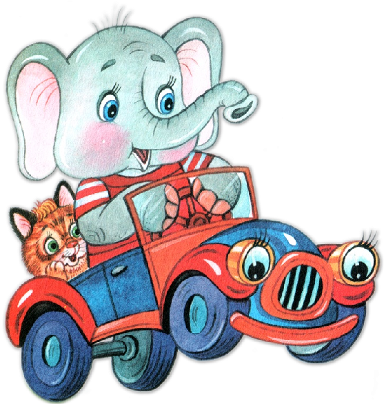 Funny Circus Elephant In Red And Blue Car - Elephants (600x600)