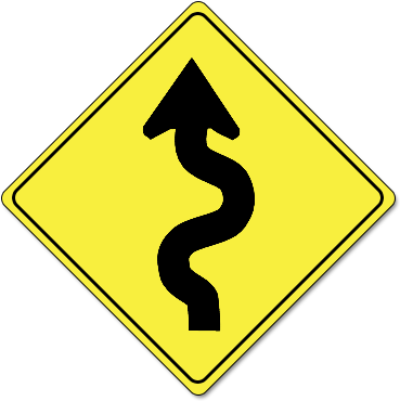 B) Drive Carefully For Winding Road Ahead C) Uneven - Winding Road Ahead Sign (379x380)
