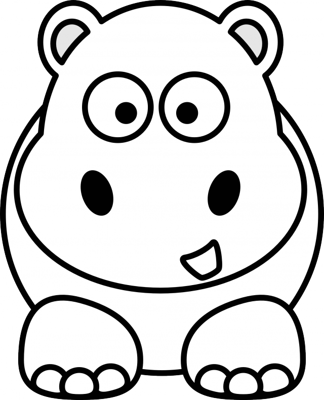 Hippo Black White Line Art Christmas Xmas Stuffed Animal - Clipart Animals Black And White (640x790)