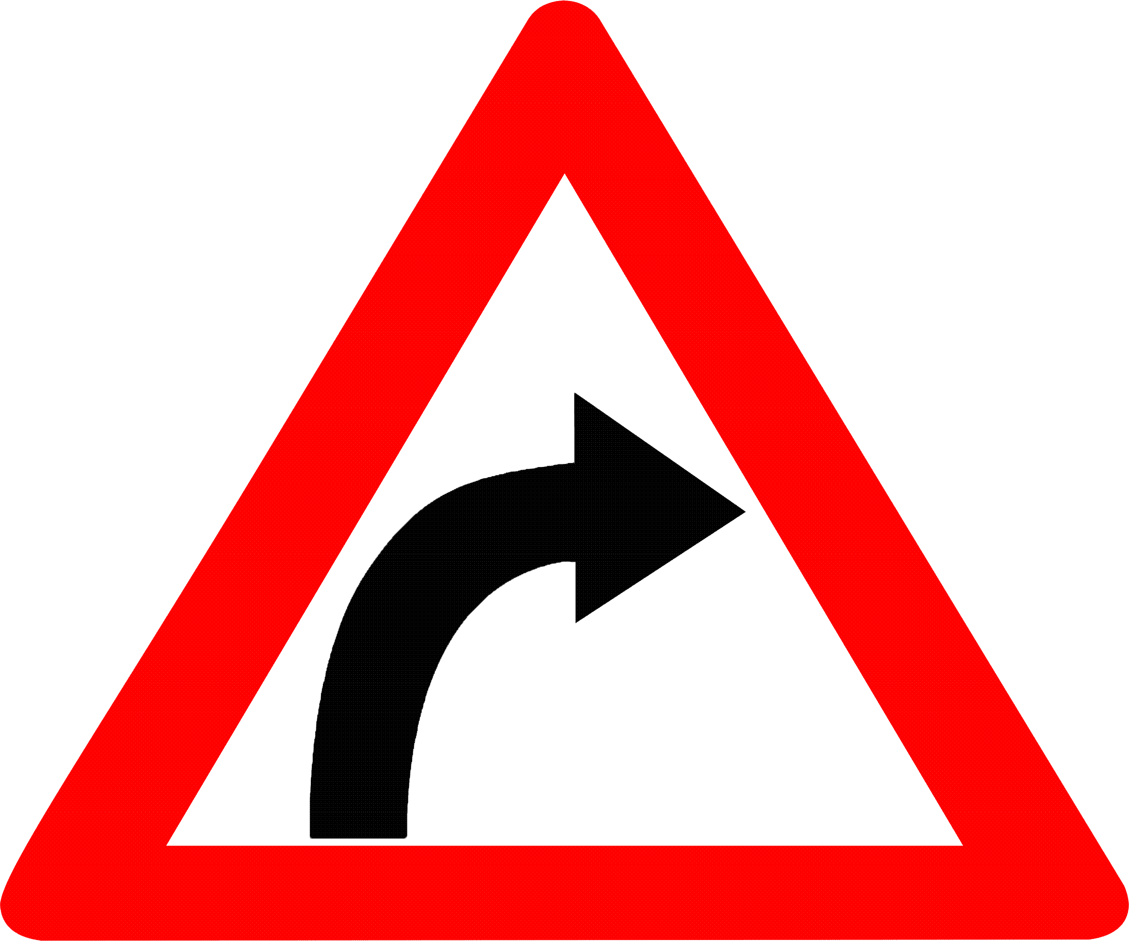 Warning Sign Traffic Sign Driving Road - Right Hand Curve Sign (2238x1866)