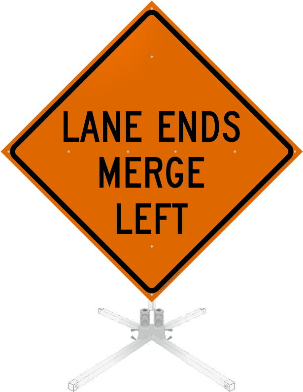 Lane Ends Merge Left Roll Up Sign, Sku - Lane Ends Merge Left Sign (628x800)