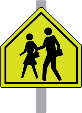 Photo Of A Yellow School Crossing Sign Mounted On A - School Zone Sign (324x427)