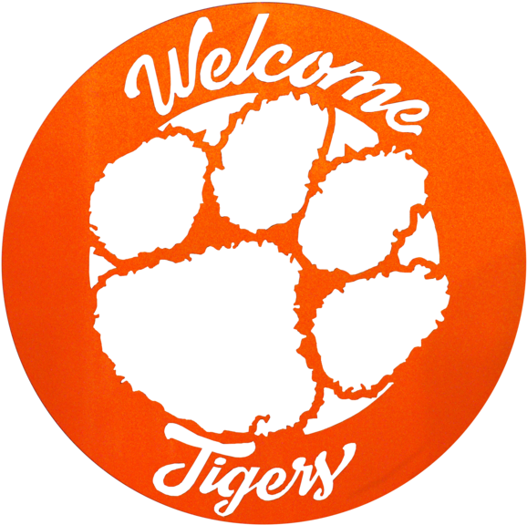 Clemson University Orange Metal Circle Art - Clemson Tigers Football Logo (600x595)