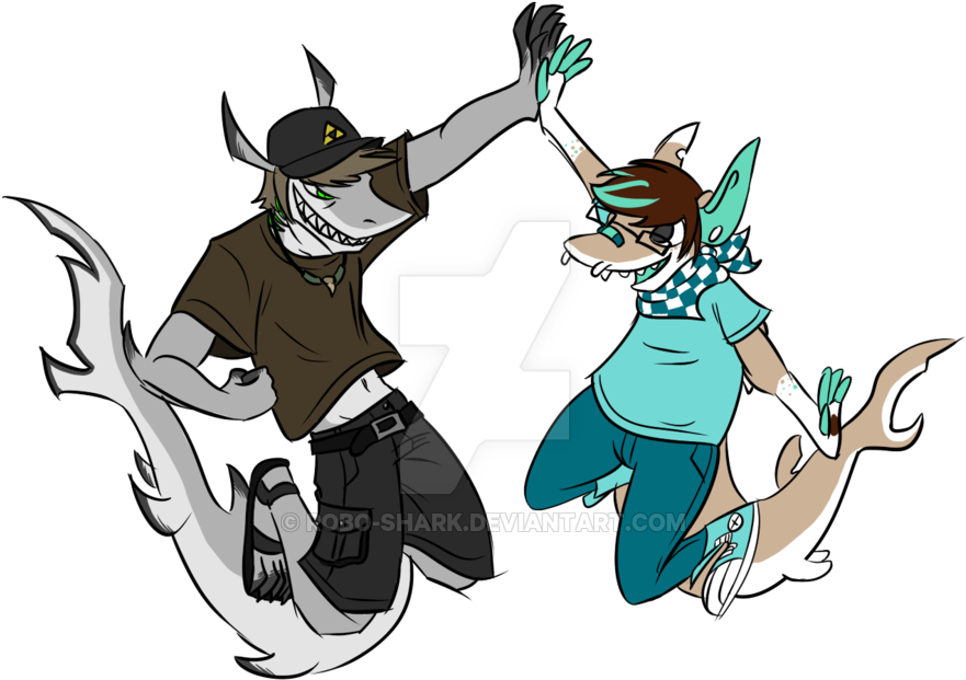 Sharky High Five By Robo Shark - Shark Furry (900x692)