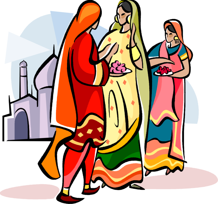 Vector Illustration Of Hindu Woman Carrying Marigold - Illustration (749x700)