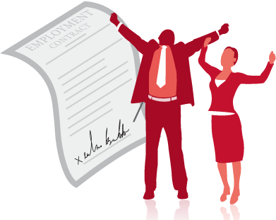 Graphic Depicts An Employment Contract With Two People - Contract Signed (400x310)