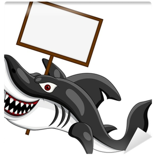 Funny Shark Cartoon With Blank Sign Wall Mural • Pixers® - Stock Illustration (400x400)
