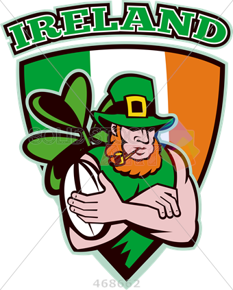Stock Illustration Of Old Fashioned Cartoon Rendition - Ireland National Rugby Union Team (340x423)