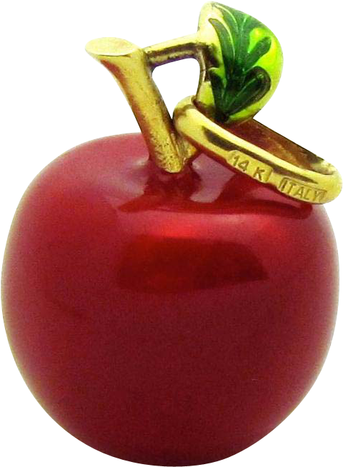 Vintage 14k Yellow Gold Italy 3d Red Enamel Apple Charm - Earrings (653x653)