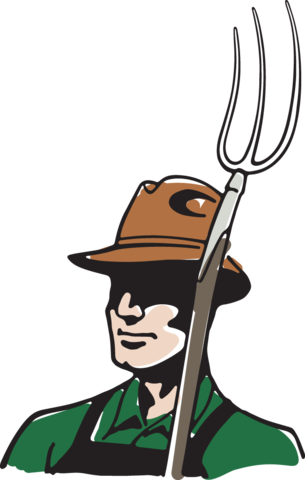 Farmer With Hat And Pitchfork - Cartoon (382x600)