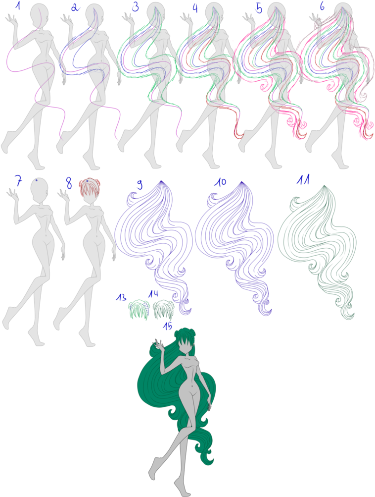 How To Draw Long Hair - Long Hair Draw Tutorial (763x1046)