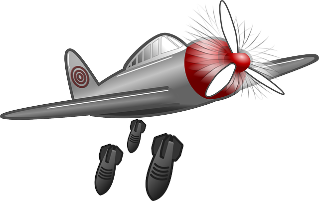 Bomber Planes Clipart - Plane Dropping Bomb Cartoon (640x403)
