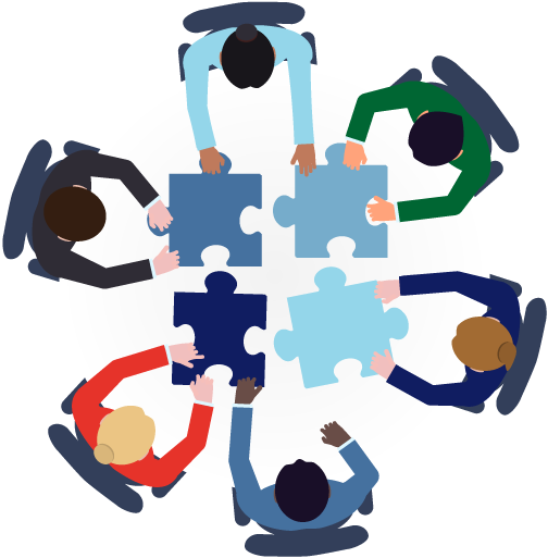 Dyw Meeting At A Table With Jigsaw Pieces - Psicologia Organizacional E Do Trabalho (504x513)