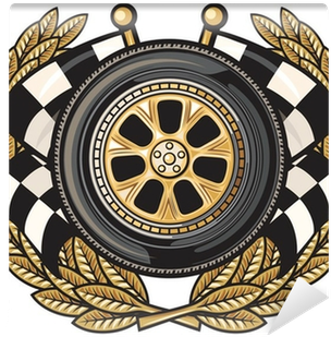 Wheel Laurel Wreath And Crossed Checkered Flags Wall - Cufflinks Tire In Laurel Wreath Handmade Cuff Links (400x400)