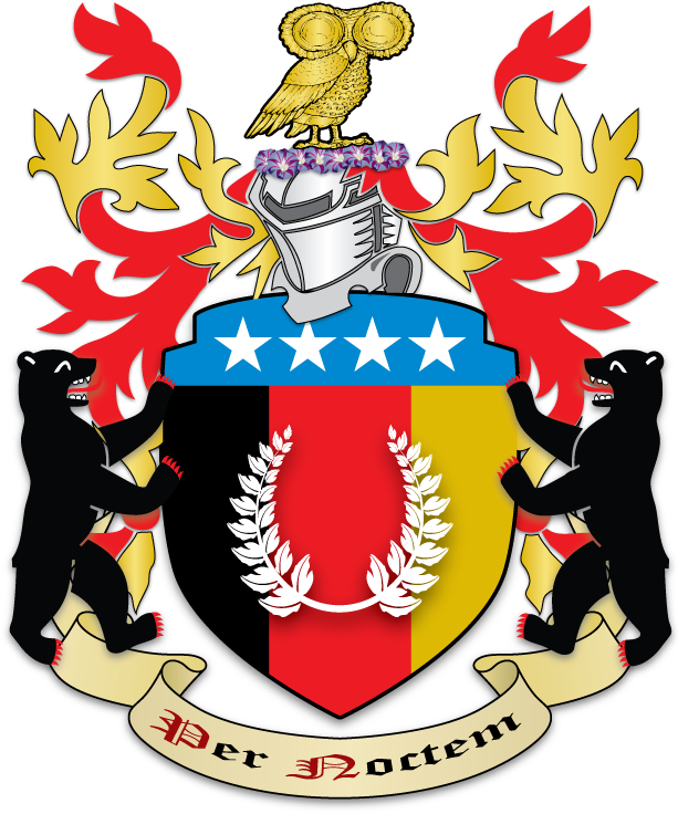 Tierced Per Pale, Sable, Gules And Or, On A Chief Azure, - Emblem (612x792)