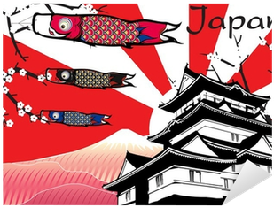 Japanese Castle With Fish Flag And Fuji Mountain Vector - Amazing Japan: Color Your Way To Calm: Design Coloring (400x400)