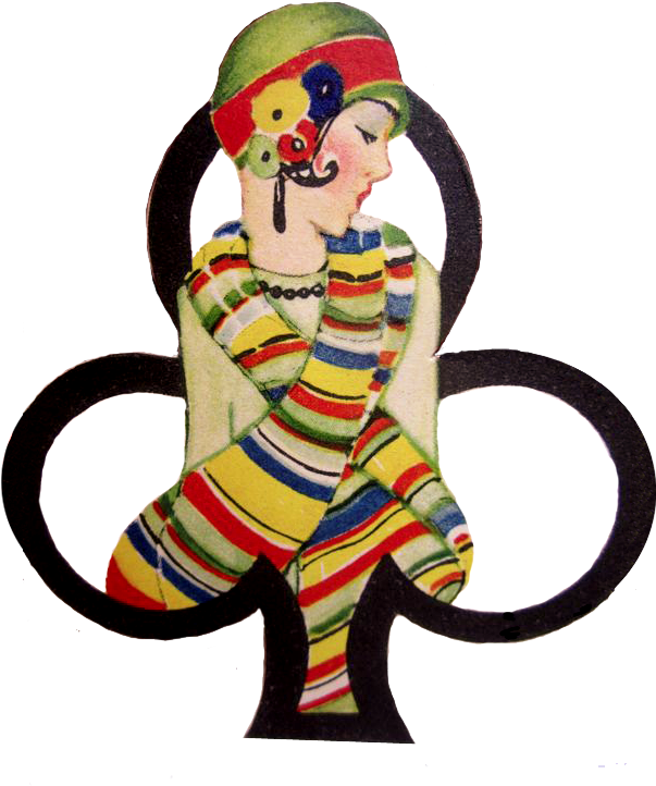 Art Deco 1920's Die Cut Clover Shape Place Card Of - Suit (647x752)