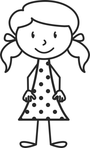 Little Girl With Pigtails And Polka Dot Dress St - Stick Figure With Dress (363x599)