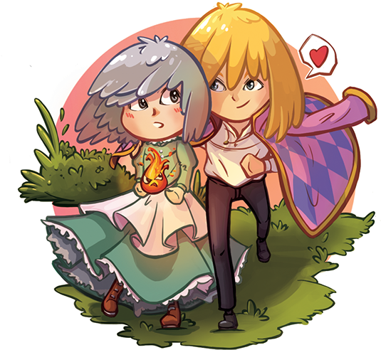 Howl's Moving Castle Howl, Calcifer And Sophie - Cartoon (600x554)