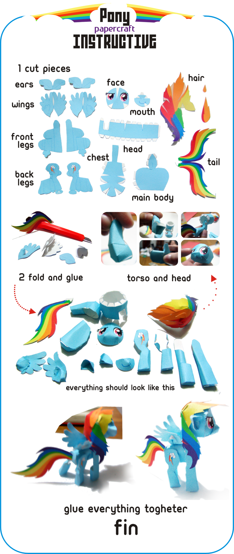 My Little Pony Papercraft Rainbow Dash (900x2128)