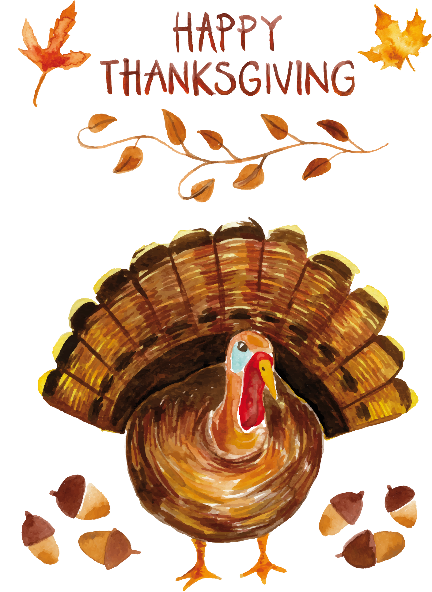 Turkey Watercolor Painting Thanksgiving - Happy Thanksgiving Turkey Poster (1410x1930)