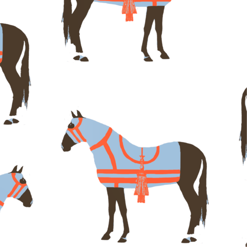 Horse & Tassel Wallpaper - Horse Tea Towel White, Blue, Red By Katie Kime (480x480)