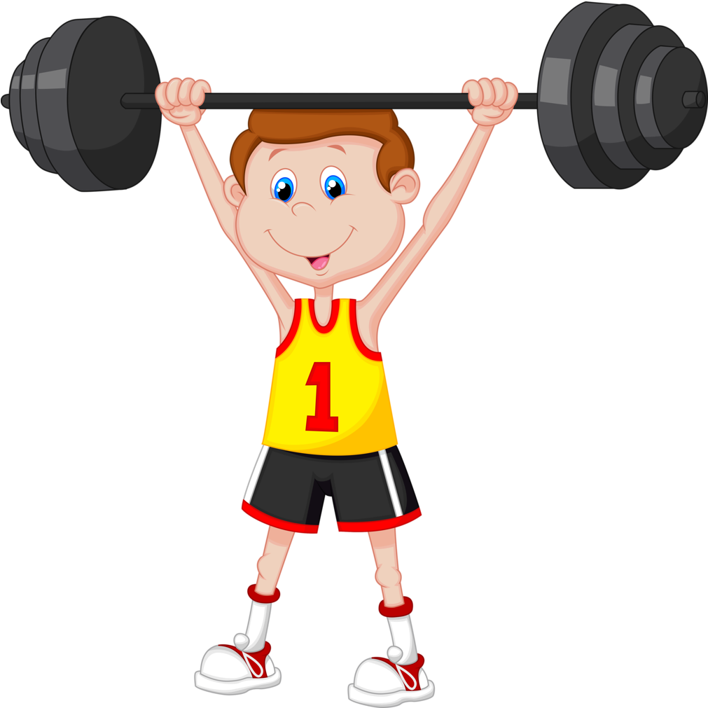 Profissões E Ofícios - Cartoon Boy Lifting Weights (1010x1024)