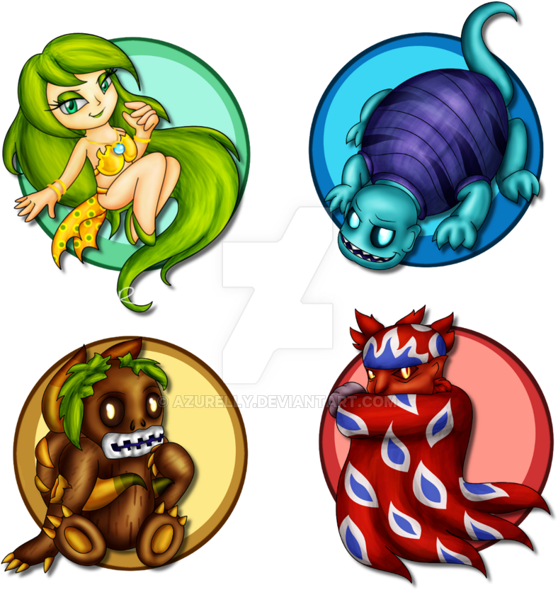 Chibi Archfiends Of The Elements By Azurelly - Drawing (800x862)