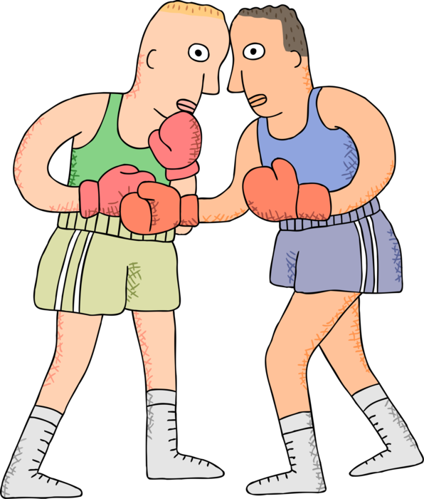 Vector Illustration Of Prize Fighter Boxers Sparring - Boxing (596x700)