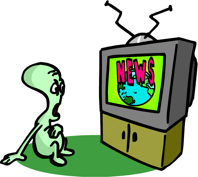 A Current Event A Day, Keeps The Boredom Away - Alien Watching Tv Cartoon (750x672)