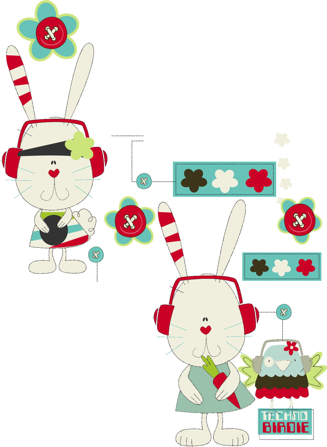 Vector Painted Rabbit Wearing Headphones - Vector Painted Rabbit Wearing Headphones (1279x1744)