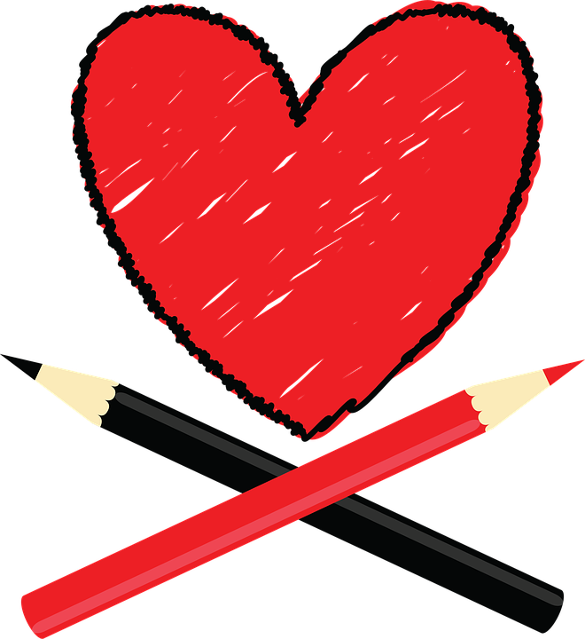 Pencil Art Love Heart 10, Buy Clip Art - Coração Vermelho E Preto (660x720)