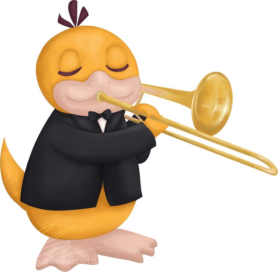 Psyduck Playing Trombone For Charity-guild By Uszatyarbuz - Painting (900x881)